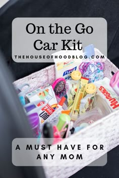 an open suitcase with the words on the go car kit in it and various items inside