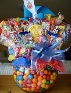 a basket filled with lots of candy and candies