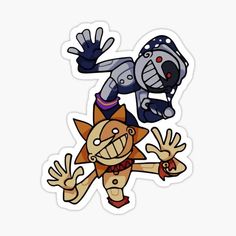 two cartoon characters one is jumping up and the other is standing on his head sticker