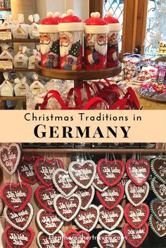 christmas decorations in germany with text overlay that reads christmas traditionals in germany at the market