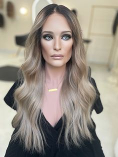 PRE-ORDER- SEE RETURN & SHIPPING POLICY** link below Stunning Ombre salon look ~ Color description: Ombre color- Black/ darkest brown roots blending to medium brown with blonde ends. Cool beige blonde tone. ~ 24" length (subtle layers+ face framing, for natural look) ~ 130% Hair Density ~ Multi-directional parting (parting can be moved!) ~ Natural hairline, baby hairs + Face Framing included, Fine single knots invisible with powder* ~ Quality Brazilian texture hair ~ Gamini Invisible Lace Ear- To- Ear ~ Cap Construction- Hand-tied Lacetop with closed wefted back for durability ~ 2 Clips by ear/ adjustable strap- to adjust fit accordingly ~ Ear tabs ~ Air Dries nearly straight * See Return/ Shipping Policy * Displayed with Foundation powder on lace knots/ part line for extra defined Part an Brown With Blonde Ends, Brown With Blonde, Subtle Layers, Blonde Ends, Beige Blond, Texture Hair, Top Wig, Ear Cap, Invisible Lace