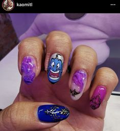 Genie From Aladdin, Acrylic Dip Nails, Disney Princess Nails, Cartoon Nail Designs, Witch Nails, Gel Nail Art Designs, Finger Nail Art