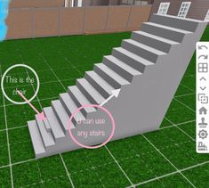 the stairs are being used to climb up and down in this virtual game, which shows an arrow pointing towards the stairs