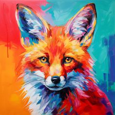 a painting of a red fox with blue eyes