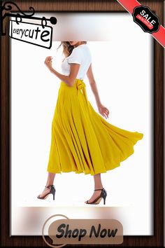 Yellow High Waisted Swing A-line Maxi Skirt Petticoat, Maxi Skirt, A Line, High Waisted, Skirt, Yellow