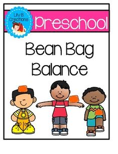 the bean bag balance poster is shown with three children standing in front of each other