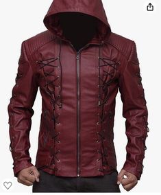 Get ready to unleash your inner superhero with this Arrow Arsenal red Hooded Colton Haynes Costume Faux Leather Medium Jacket. The jacket is made of high-quality faux leather and features a hooded collar, zip and lace-up closure, and a solid pattern. It's perfect for any occasion, be it a party, cocktail, or a casual outing. The jacket is inspired by the popular superhero comics and features the iconic Arrow character. The burgundy color adds a touch of boldness to your outfit. The jacket is eas Arsenal Arrow, Colton Haynes Arrow, Roy Harper, Colton Haynes, Leather Jacket With Hood, Red Arrow, Real Leather Jacket, Red Hood, Maroon Color