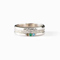 Personalized 1-8 Birthstones Mama Ring Mothers Ring 4 Stones, 4 Stone Ring Design, Nana Ring, Mama Ring, Mothers Ring Stackable, Mother Ring, Memory Quotes, Birthstone Ring Mothers, Mothers Ring