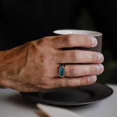 * Natural larimar stone
 * Comfortable, polished surface
 * Classic signet design Male Ring With Stone, Men Rings Silver Stones, Turquoise Ring Men, Mens Gemstone Rings Unique, Men Rings Aesthetic, Gemstone Rings Unique, Stone Rings For Men, Sea Rings, Ring Size Adjuster