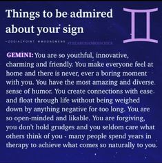 a poem written in purple and blue with the words things to be admired about your sign