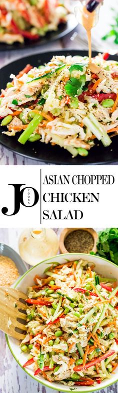 Asian Chopped Chicken Salad - a simple chopped salad with chicken and loaded with colorful veggies and great big flavors from a homemade sesame dressing. #asian #chickensalad Chicken Corn And Rice, International Salads, Chicken And Rice Salad, Black Beans Chicken, Chopped Chicken Salad, Corn And Rice, Asian Salads, Cold Plate, Mexican Chicken And Rice