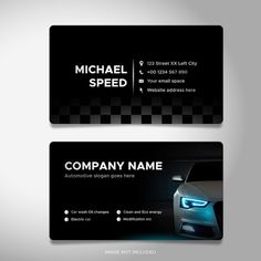 two business cards with an image of a car