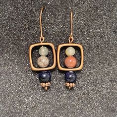 Brand New Three Natural Stones Each Earrings Fish Hook About 25mm Length 100% Real Copper Double Stud Earrings, Navy Earrings, Pebble Jewelry, Rose Gold Drop Earrings, Stones Earrings, Tiffany And Co Jewelry, Tree Of Life Earrings, Baublebar Earrings, Crawlers Earrings