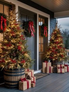 #ChristmasTree #HolidayDecor #FestiveVibes #TreeOfJoy #ChristmasSpirit New Years Front Porch Decor, Christmas Lights On Farmhouse Exterior, Craftsman Christmas Decorations Outdoor, Small Outdoor Christmas Decor, Small Outdoor Christmas Trees, Modern Outdoor Holiday Decor, Christmas Entryway Decor Outdoor, Portico Christmas Decorations, Outdoor Garage Christmas Decor