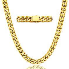 PRICES MAY VARY. 【MEN CUBAN CHAIN】- The men's cuban link chain features a durable lobster clasp, which is sturdy for wear-not easy to break. 【MATERIAL & SIZE】- 316L Stainless Steel/18K Gold/Black Metal Plated, Long-lasting, No Fade AND Non Tarnish. 5mm/7mm/9mm/11mm width, 18/20/22/24/26/28/30 inch length. 【STRONG CHAIN】- Durable & Nickel-Free & Anti-Allergies, The surface of curb chain necklace is comfortable and smooth and won't scratch your neck, these cuban chains choose from high-quality 316 Cuban Link Stainless Steel Necklace With Gold Chain, Gold Cuban Link Chain Necklace In Stainless Steel, Yellow Gold Necklace With Cuban Link Rope Chain, Cheap Men's Cuban Link Chain Necklace, Gold-plated Yellow Gold Cuban Link Necklace, Cuban Chains, Necklace For Men, Cuban Link Chain, Chain Necklaces