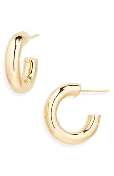 Complete any outfit with these lightweight puffed tube huggie hoop earrings boasting a high-shine finish. 21mm hoop diameter; 5mm width Post back Goldtone plate or silvertone plate Imported Cute Gold Hoop Earrings, Good Earrings, Preppy Jewelry, 2024 Christmas, Kids Uggs, Earrings In Gold, Fall Accessories, How To Make Shoes, Best Sneakers