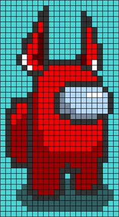 an image of a pixellated red car in the middle of a blue tile pattern