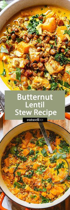 Butternut Lentil Stew Recipe – Butternut Squash Stew Recipe — Eatwell101 Lentil Squash, Lentil Kale, Squash Stew, Lentil Stew Recipes, Butternut Recipes, Kale Recipe, Squash Zucchini, One Pot Vegetarian, Vegan Stew