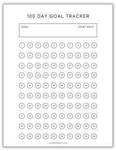 a printable goal tracker sheet with the words'100 day goal tracker '