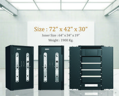 three sizes of safes are shown with measurements