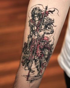 Monkey King Japanese Tattoo, Monkey King Tattoo Design Sleeve, Wukong Tattoo Design Arm, Black Myth Wukong Drawing, King Tattoos, Angel Tattoo Men, Scary Tattoos, Tattoo Magazines