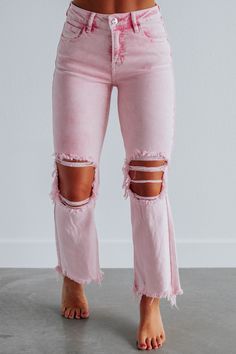 Willow Risen Jeans - Acid Pink Pink Ripped Jeans Outfit, Cute Fall Outfits With Shorts, Fall Church Fits, Shirts To Wear With Jeans, Risen Jeans, Jean Fit, Scarf Shirt, Overalls Pants, Pink Jeans