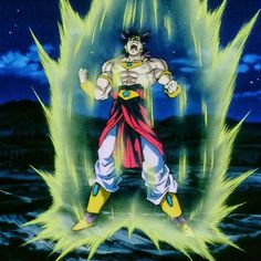 an image of a dragon ball fighter in the middle of his body with green fire coming out of it