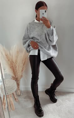 Legging Outfits, Trendy Fall Outfits, Gray Sweater, Looks Chic