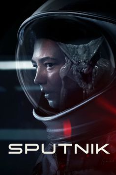 the poster for sputnik shows a woman in an astronaut's helmet with a dragon on her head