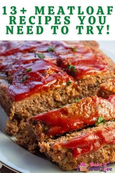 meatloaf on a white plate with text overlay