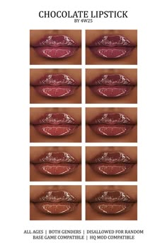 chocolate lipstick swatches with different shades