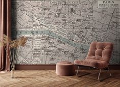 Vintage Paris street map Wallpaper mural Paris Wall Mural, Coloured Wallpaper, Vintage Bedroom