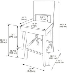 a drawing of a chair with measurements for the seat and back