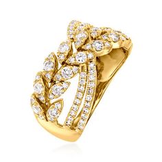 Ross-Simons - 1.00 ct. t. w. Diamond Openwork Ring in 14kt Yellow Gold. Size 8. A dazzling assembly of 1.00 ct. t. w. diamond rounds decorate this elegant openwork design inspired by nature. Set in polished 14kt yellow gold. 3/8" wide. Diamond openwork ring. Diamond birthstones are the perfect gift for April birthdays. Design Inspired By Nature, Crossover Ring, Diamond Birthstone, Yellow Gold Jewelry, Jewelry Essentials, Rings For Girls, Ring Diamond, Inspired By Nature, Free Jewelry