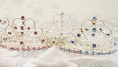 a Tiara fit for a Princess! Measures: 1.5" x 2.5" Colors: CLEAR BLUE LAVENDER Beaded Crown, Mini Heart, Comb, Kids Costumes, Tiara, Lavender, Blue, Color