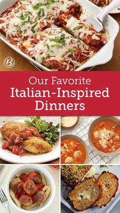 the cover of our favorite italian - inspired dinner is shown in red and white colors