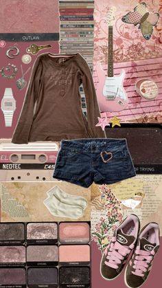 a collage of various items including shoes, clothing and jewelry