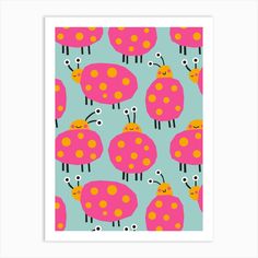 pink and orange sheep on blue background