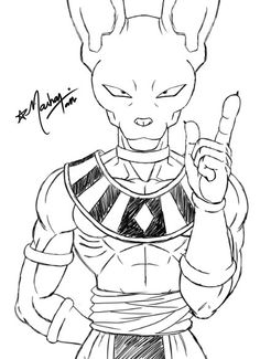 an ink drawing of the character person from dragon ball, with his hand up and eyes closed