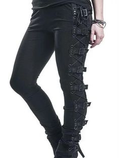 Autumn And Winter Gothic Punk Style Lace-up Leggings Hip High Waist Trousers - Ganesha's Market Punk Cargo Pants, Gothic Outfit Ideas, Goth Pants, Cute Outfits Winter, Gothic Outfit, Buckle Pants, Cotton Casual Pants, Halloween Makeup Inspiration, Lace Up Leggings