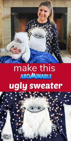 an advertisement for ugly sweaters with the words make this abominable ugly sweater