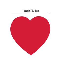 a large red heart on a white background with measurements for the size and width of it