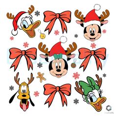 mickey mouse and friends christmas cliparts with santa hats, bows, and reindeer heads