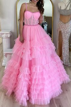 Tulle Ball Gown Dress With Ruffled Skirt, Tulle Ball Gown With Ruffled Skirt, Spring Debutante Ball Gown With Ruffles, Fitted Tulle Dress With Ruffled Skirt, Tulle Ball Gown Dresses With Ruffles, Party Gown With Tulle Ruffled Skirt, Tiered Ruffle Evening Dress For Prom, Tulle Dress With Ruffled Tiered Skirt, Pink Ruffled Dress For Gala