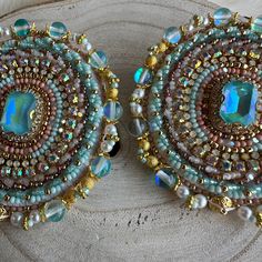 Stunning XL 3"x2.5" turquoise, aqua, nude statement earrings by Indigenous artisan Kristina Cardinal. Turquoise Statement Earrings, Earring Sale, Beaded Earrings, Statement Earrings, Bead Work, Beading, Turquoise, Beads, Bead Earrings