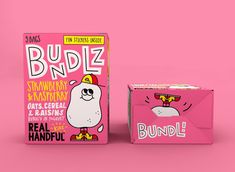 a pink box with a cartoon character on it and an envelope in the front that says bundle