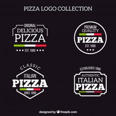 four different logos for pizza and italian cuisine, including one with the word'logo collection '