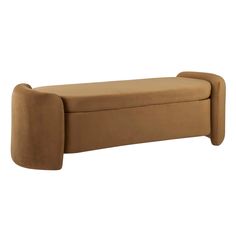 an upholstered bench with curved arms and backrests, in beige fabric