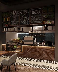 the interior of a coffee shop with chalkboard menus