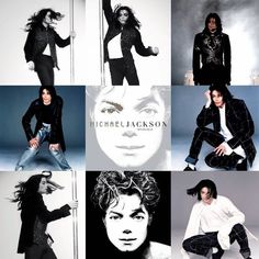 a collage of photos with michael jackson in black and white, from the album michael jackson by michael jackson